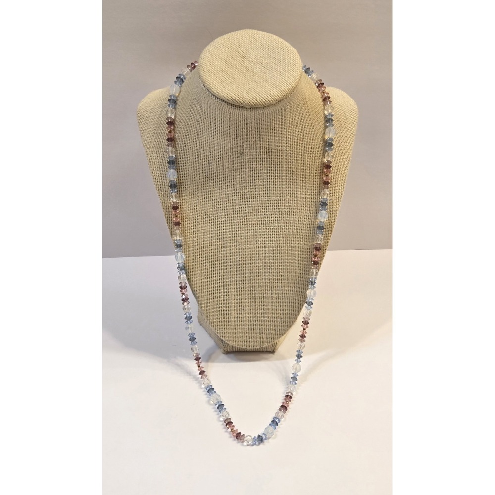 Vintage Long Cut Crystal & 14k Yellow Gold Bead Necklace 30"